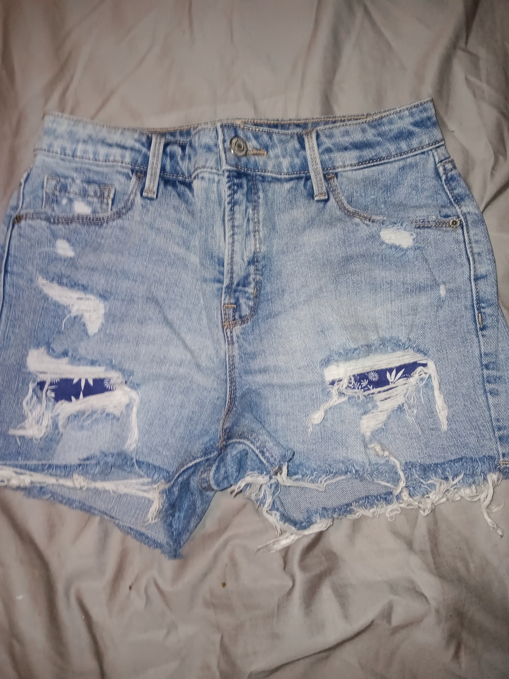 Old Navy Light Blue Distressed Denim Shorts with Navy Floral Patch
